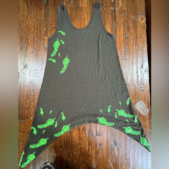 Figwood Asymmetrical Dress/Tunic Size M. Dark gray not black green leaf print - Picture 8 of 8